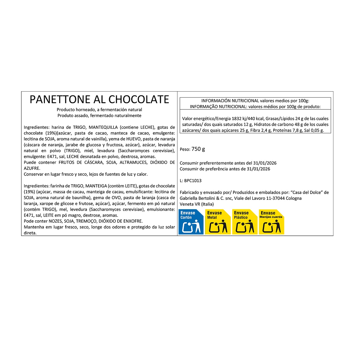 Imagen 2 de Panettone con trozos de chocolate Bertolini & Figli