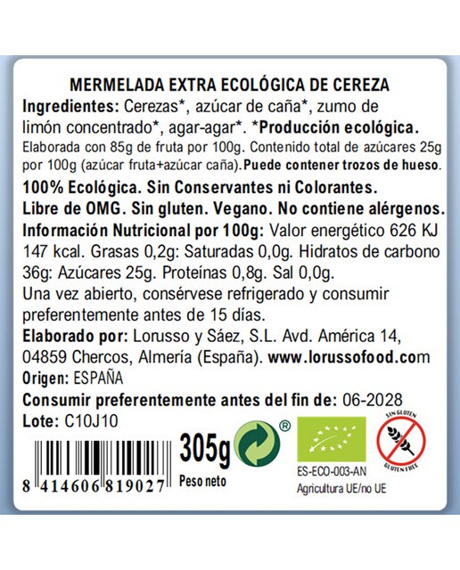 Mermelada orgánica artesanal de cereza "Wonder Cherry" Lorusso 3
