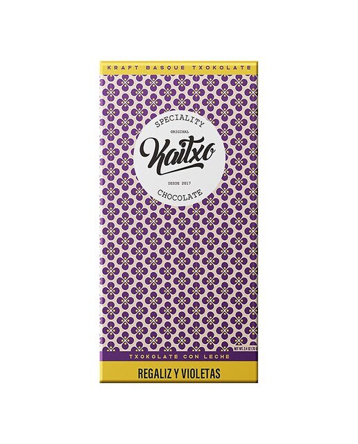 Imagen 0 de Tableta de chocolate con leche con violetas y regaliz Kaitxo