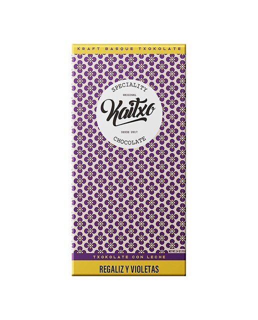 Tableta de chocolate con leche con violetas y regaliz Kaitxo