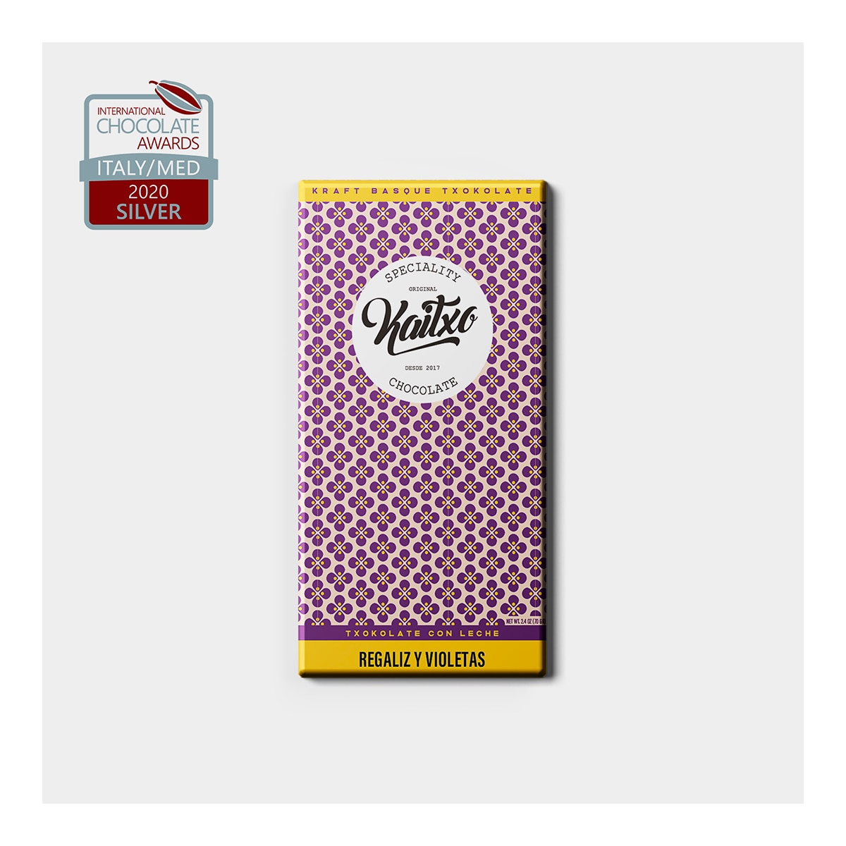 Tableta de chocolate con leche con violetas y regaliz Kaitxo 2