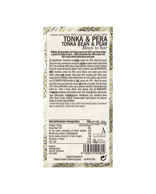 Tableta de chocolate con leche con haba tonka y pera Utopick 2