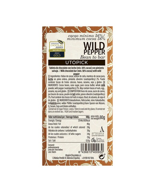 Tableta de chocolate con leche wild pepper Utopick 2