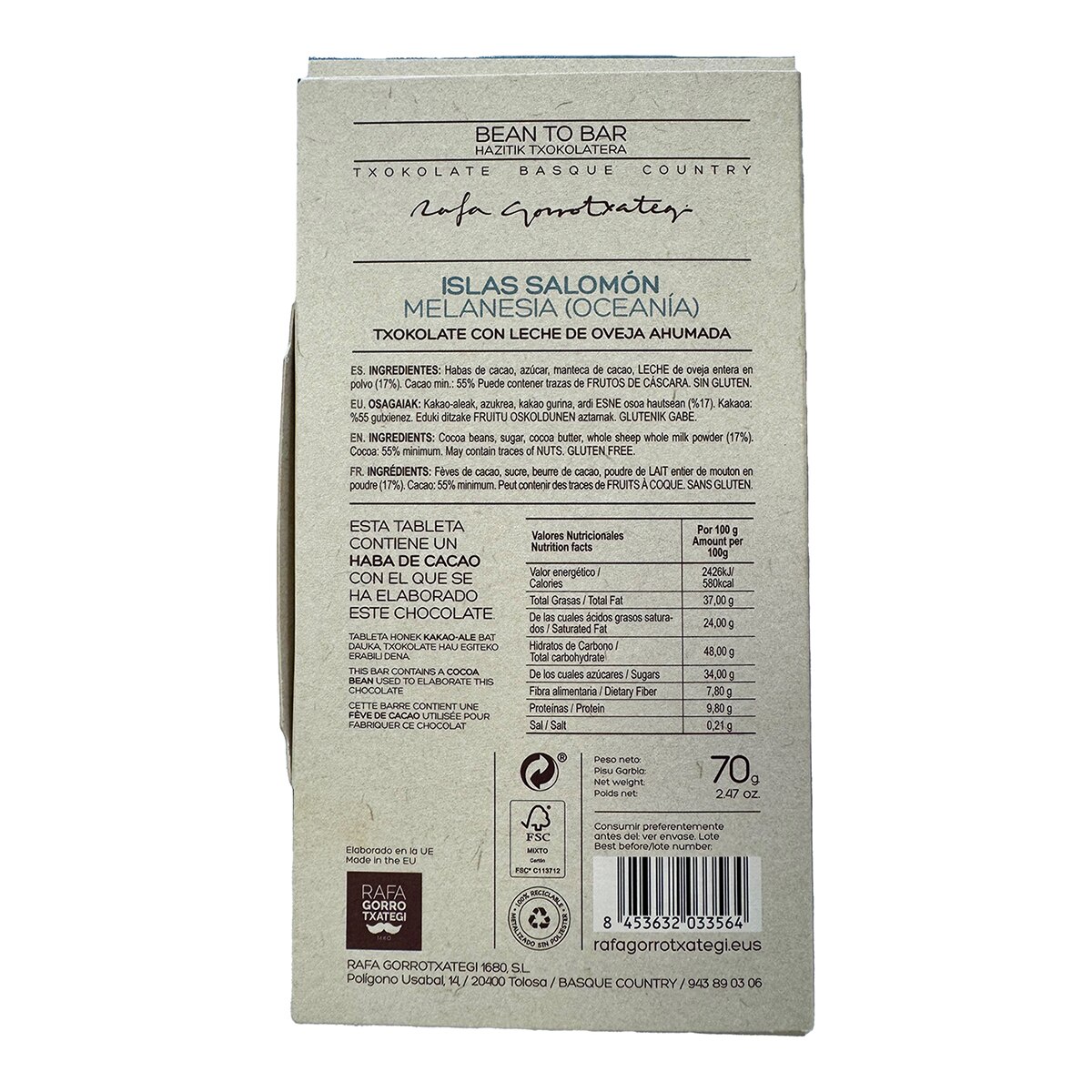 Tableta de chocolate 55% con leche ahumada Bean To Bar Rafa Gorrotxategi 2