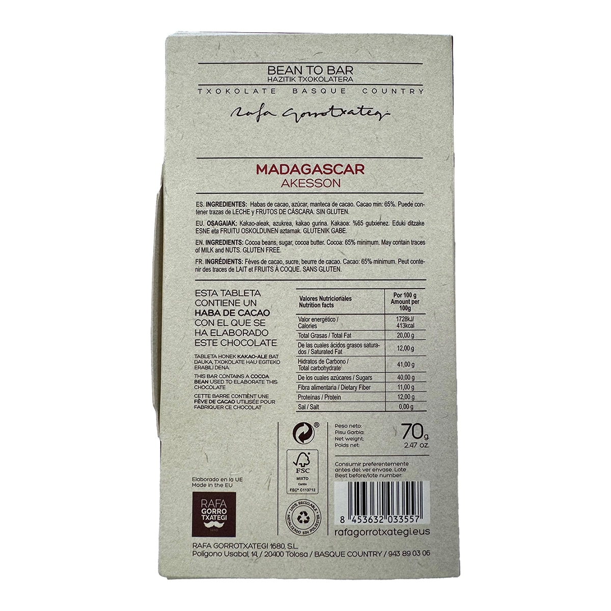 Tableta de chocolate Madagascar 65% Akesson Bean To Bar Rafa Gorrotxategi 3