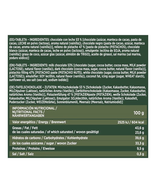 Tableta de chocolate Premium con leche rellena de crema de pistacho Mavis 2