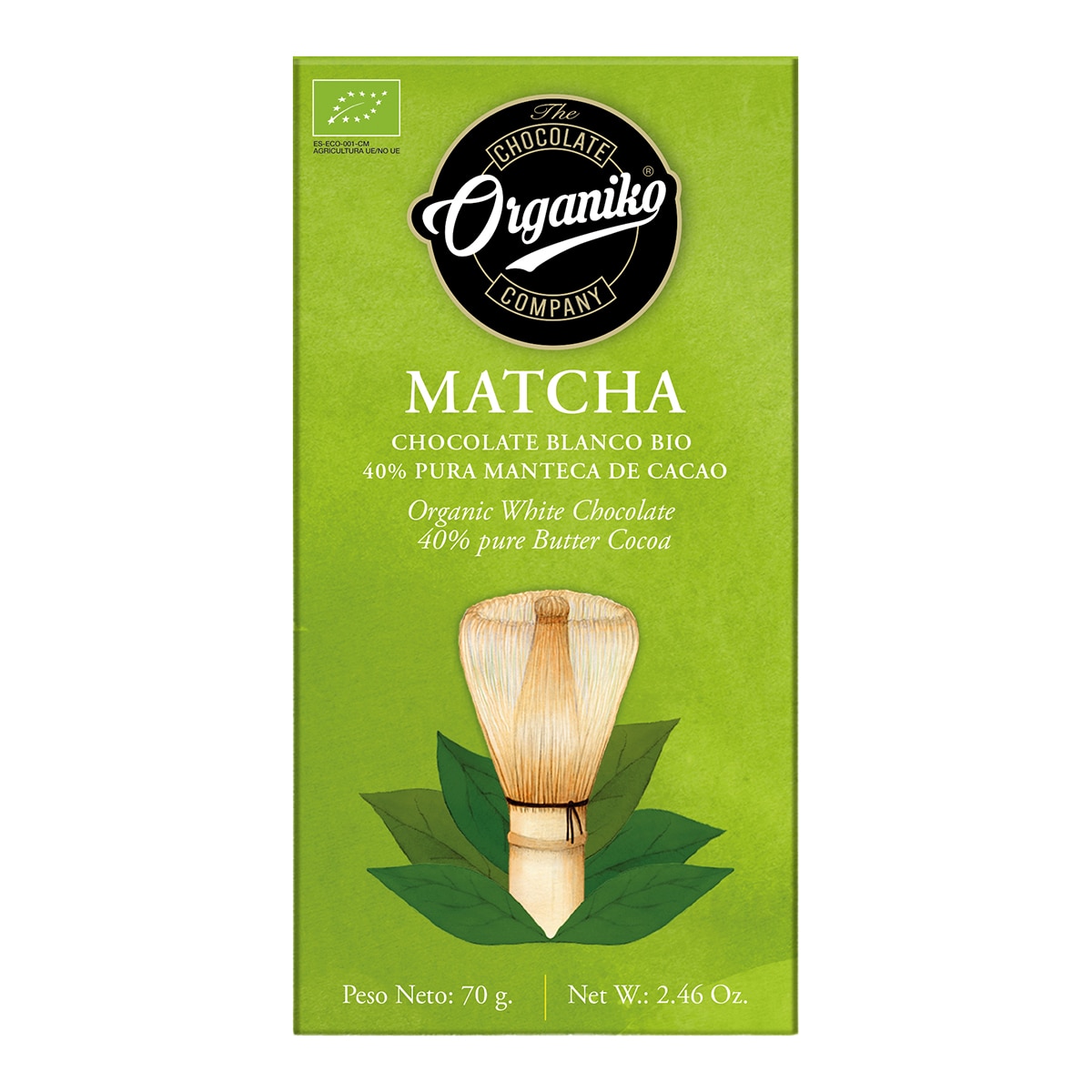 Imagen 1 de Chocolate blanco 40% pura manteca de cacao Matcha Bio Orgániko