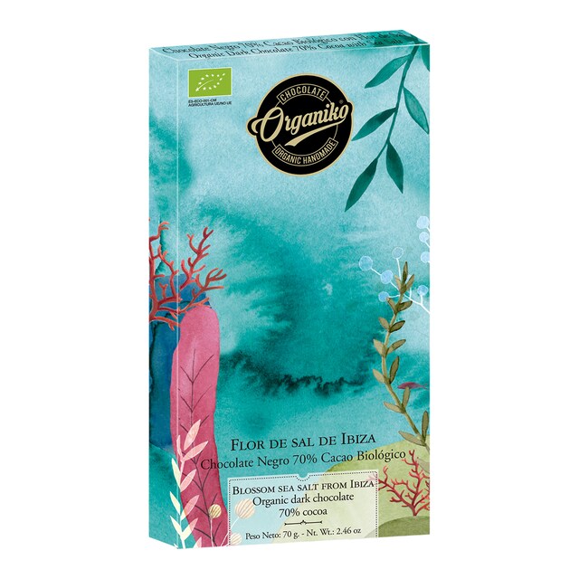 Chocolate negro 70% cacao con Flor de Sal de Ibiza Orgániko