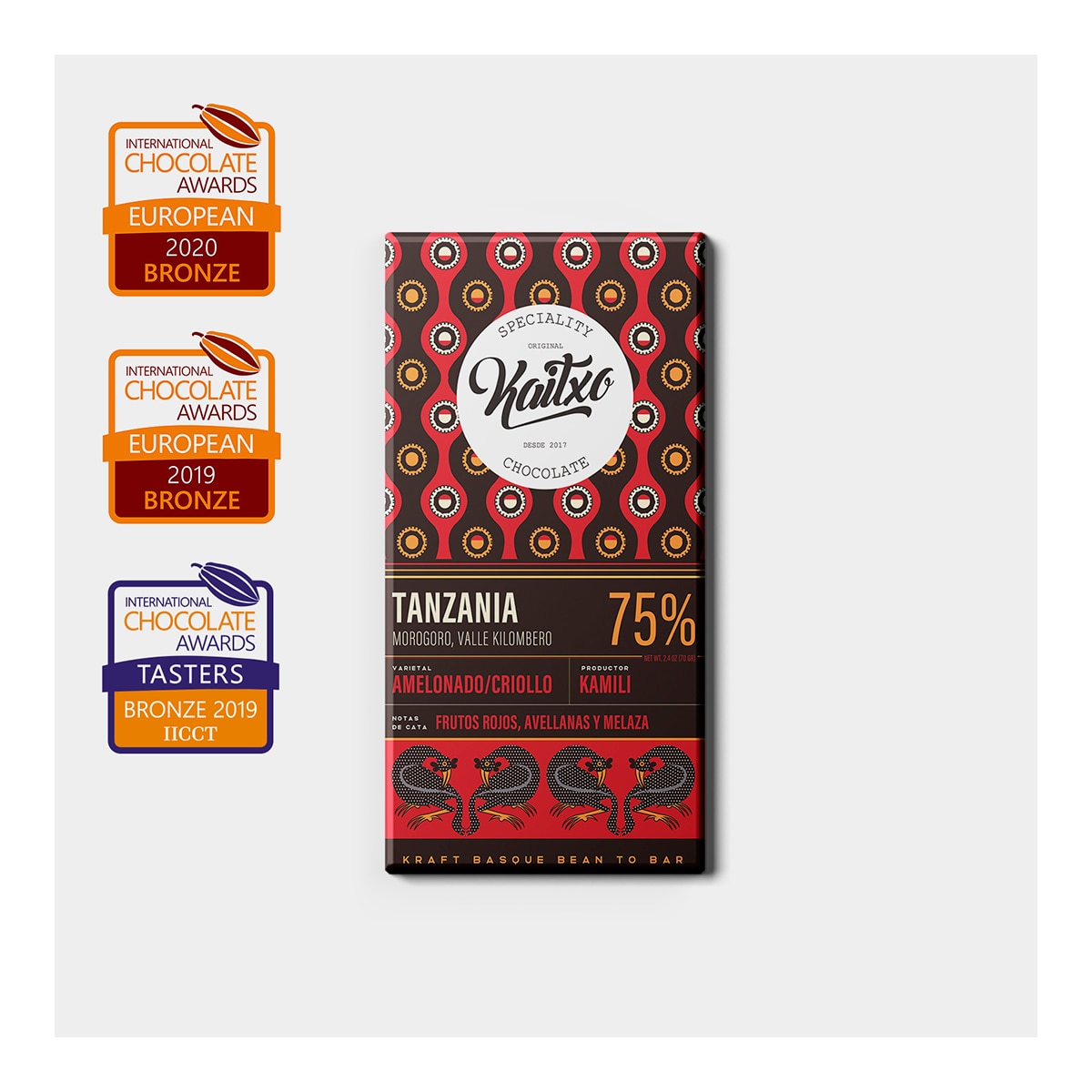 Tableta de chocolate negro 75% Bean To Bar Tanzania Kokoa Kamili Kaitxo 2