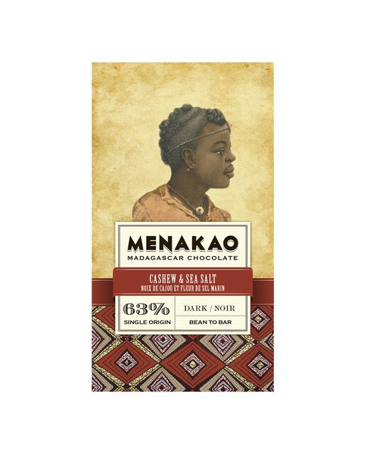 Tableta de chocolate negro 63% cacao con anacardos y sal marina Menakao 1