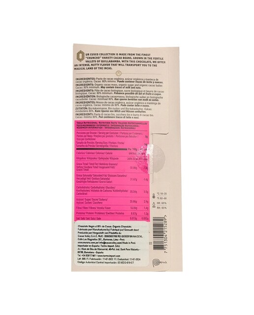 Tableta de chocolate negro artesanal Cusco/Perú 80% cacao Maraná 2