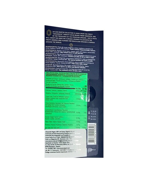 Tableta de chocolate negro artesanal San Martín/Perú 80% cacao Maraná 2
