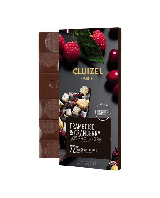Imagen 0 de Tableta de chocolate negro 72% cacao con frambuesas y arándanos Michel Cluizel