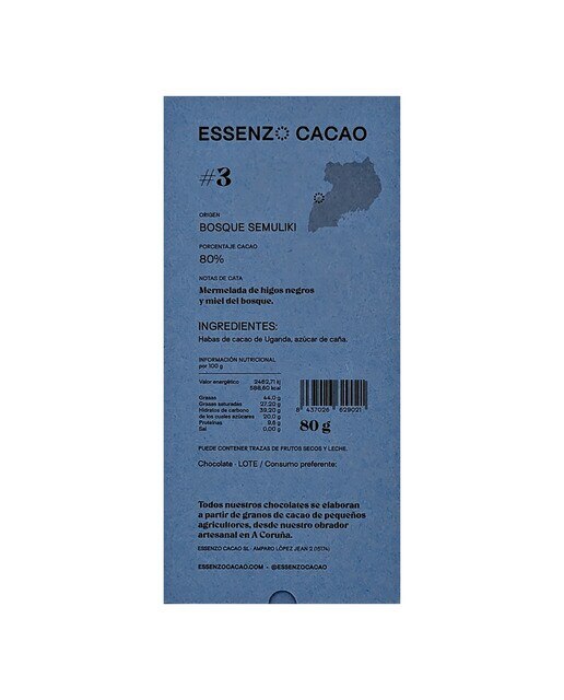 Tableta de chocolate Uganda 80% Semuliki Essenzo Cacao 2