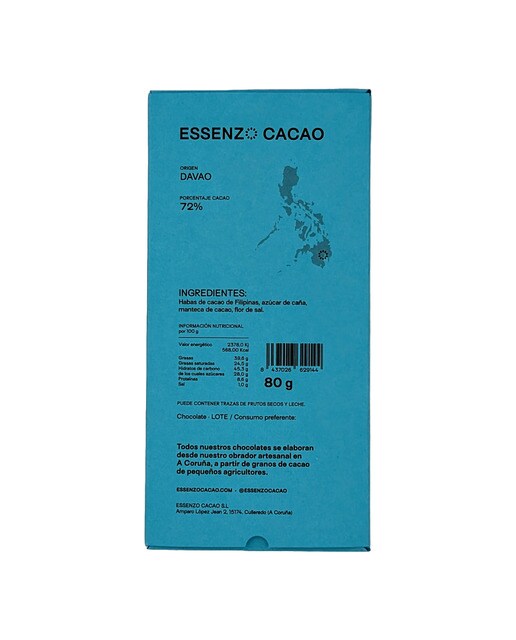 Tableta de chocolate Filipinas 72% Flor de Sal Essenzo Cacao 2