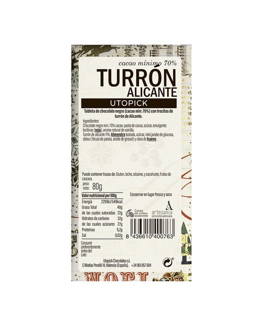 Tableta de chocolate negro y turrón de Alicante Utopick 2