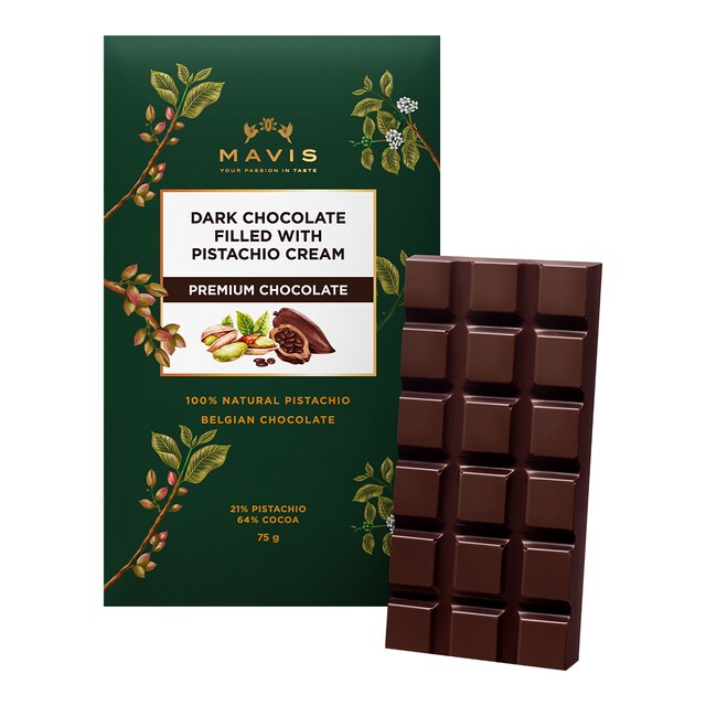 Imagen 0 de Tableta de chocolate negro Premium rellena de crema de pistacho Mavis