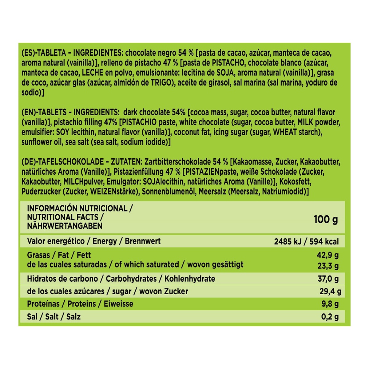 Tableta de chocolate negro Premium rellena de crema de pistacho Mavis 2