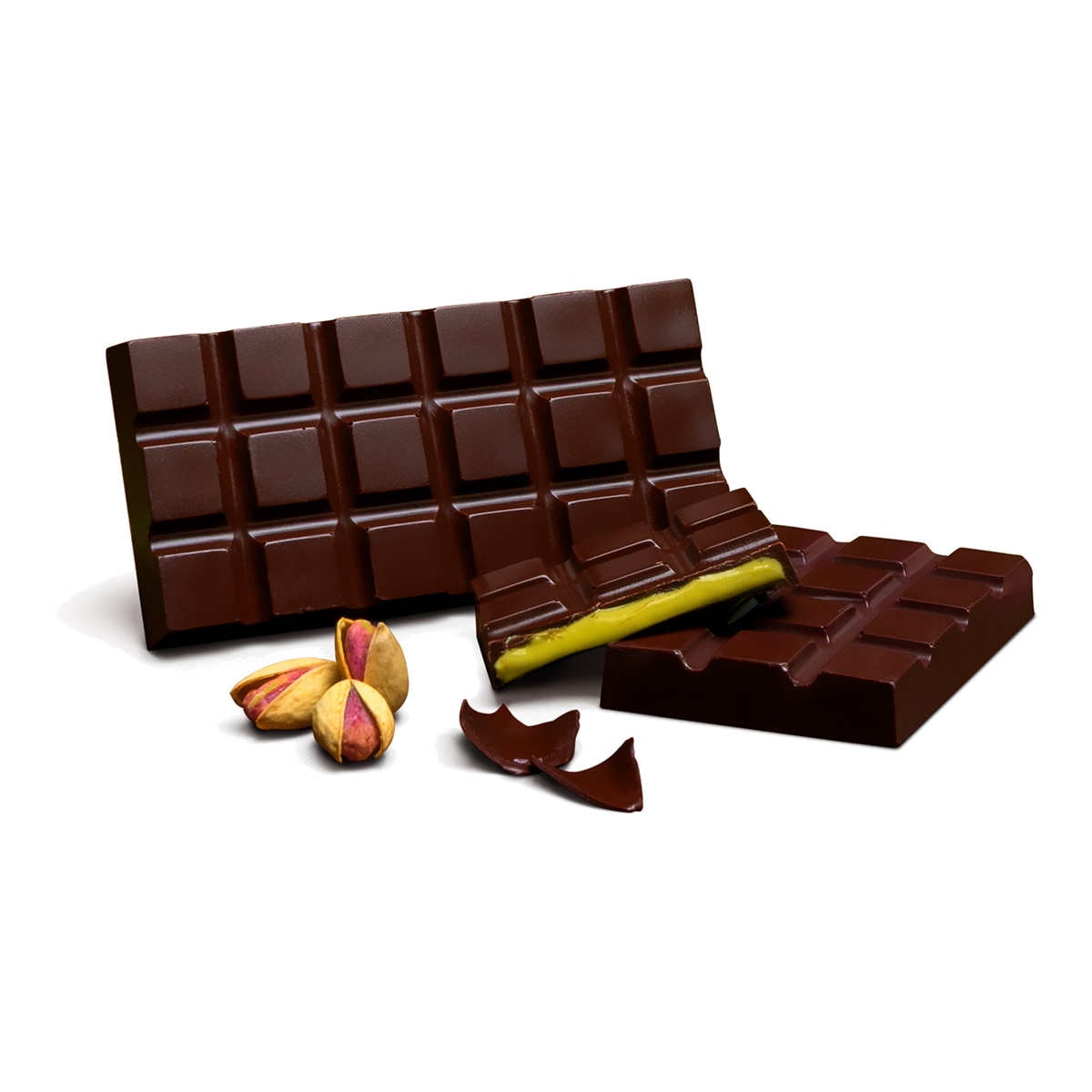 Tableta de chocolate negro Premium rellena de crema de pistacho Mavis 3