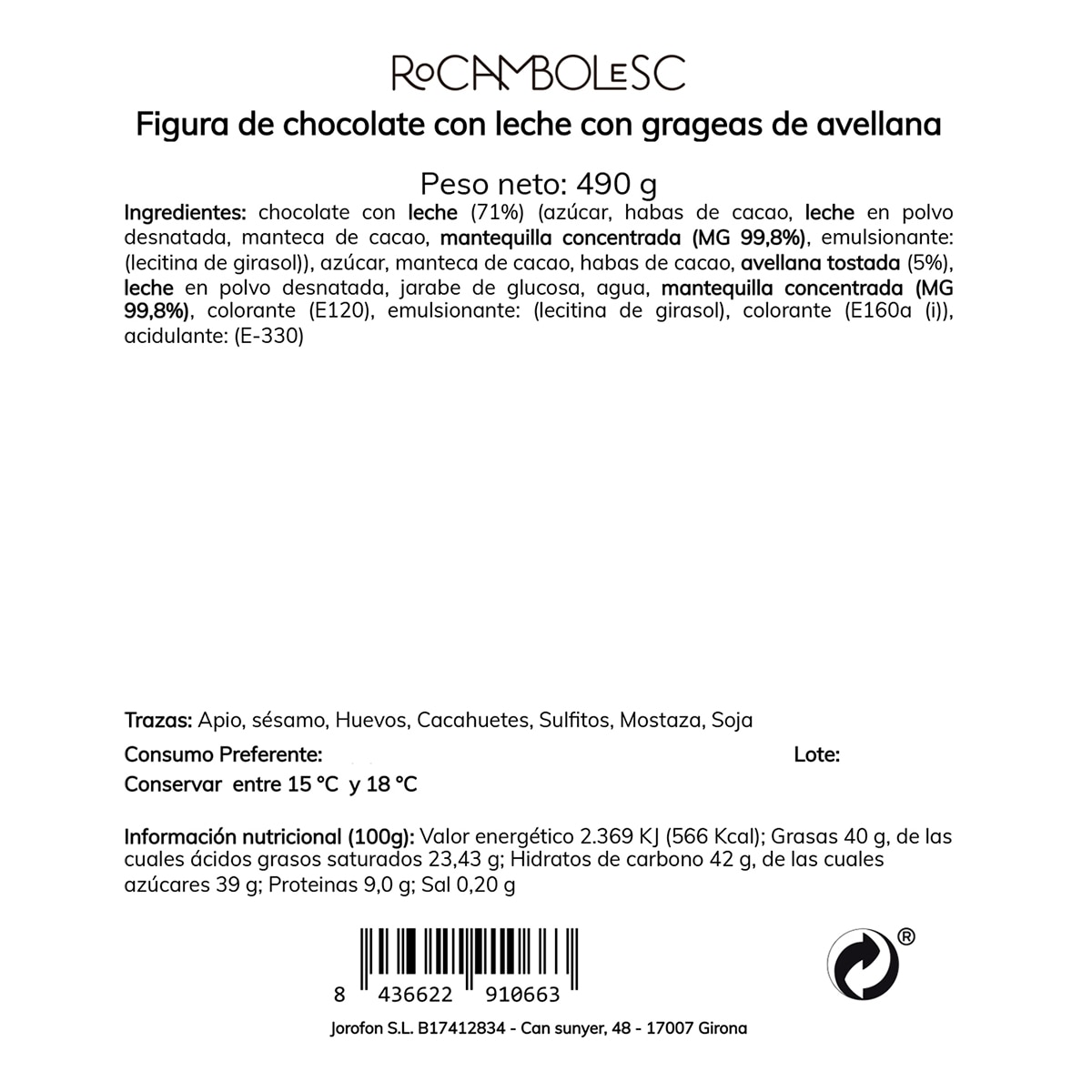 Imagen 4 de Figura de chocolate con leche con grageas de avellana Rocambolesc