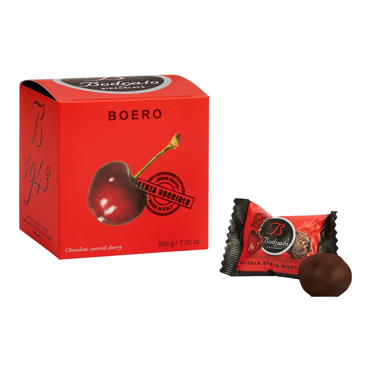 Cerezas con grappa y cobertura de chocolate negro 60% Bodrato 1