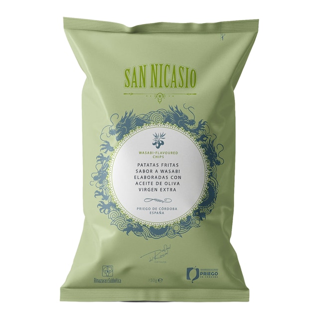 Patatas fritas con aceite de oliva virgen extra y sal del Himalaya sabor Wasabi San Nicasio