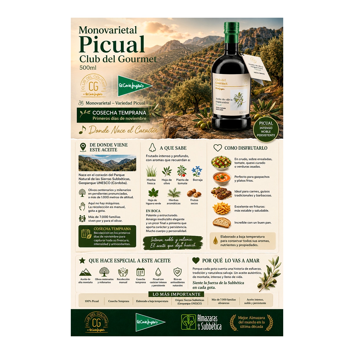 Imagen 2 de CLUB DEL GOURMET aceite de oliva virgen extra picual botella 500 ml