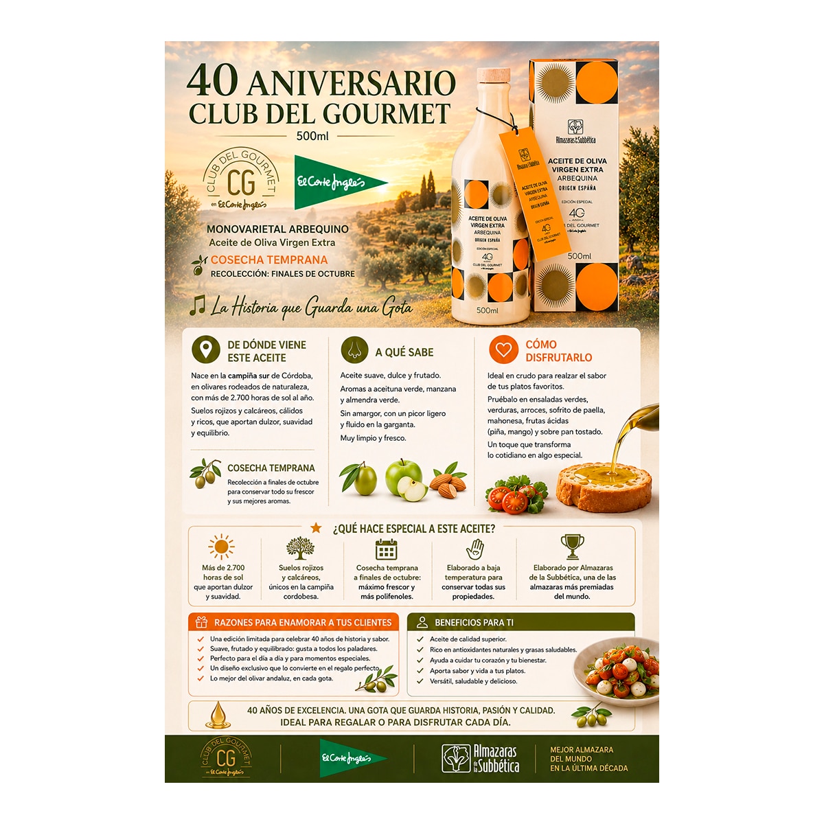 Imagen 2 de CLUB DEL GOURMET aceite de oliva virgen extra arbequina edición especial 40 aniversario botella 500 ml