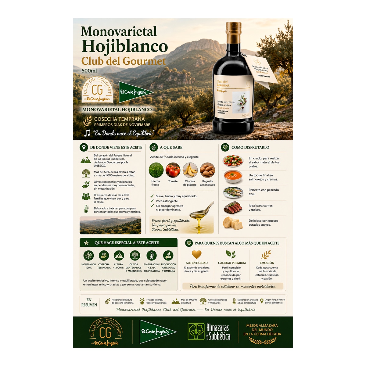 Imagen 2 de CLUB DEL GOURMET aceite de oliva virgen extra Hojiblanca botella 500 ml