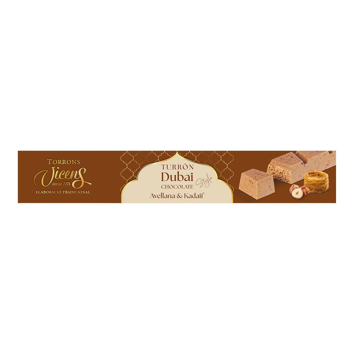Turrón de chocolate Dubái y avellana Vicens 1