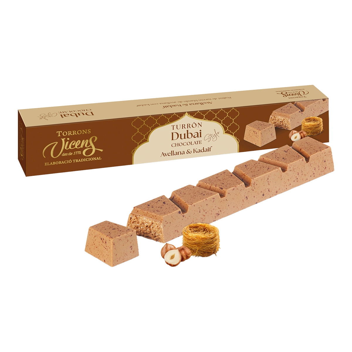 Turrón de chocolate Dubái y avellana Vicens 2