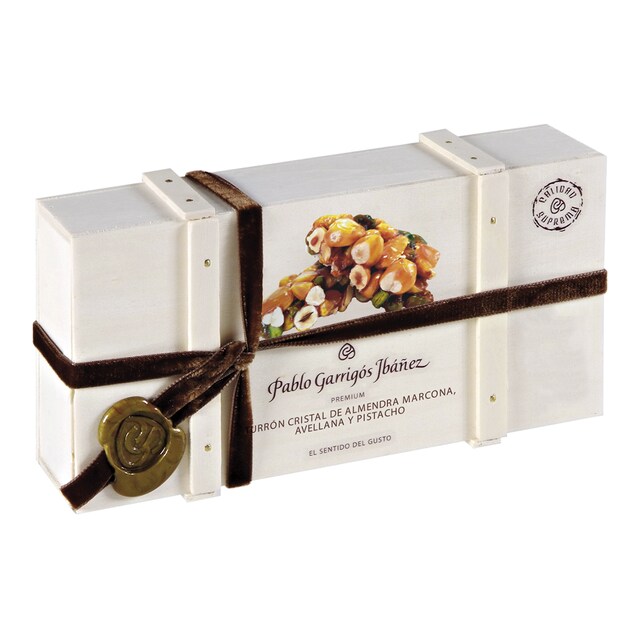 Imagen 0 de Turrón de almendra Marcona, avellana y pistacho cristal Premium Pablo Garrigós Ibáñez