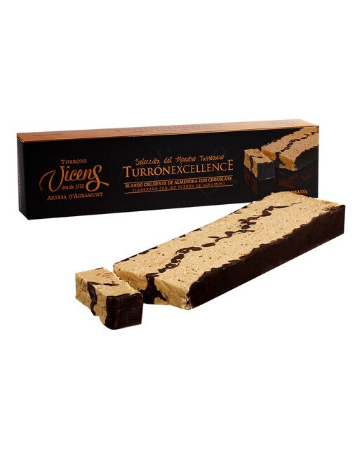Turrón excellence blando crujiente de almendra con chocolate Vicens