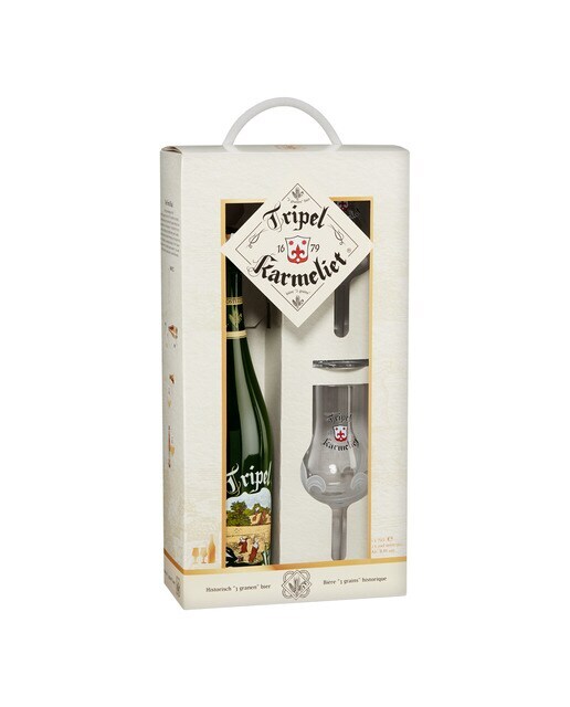 Estuche de cerveza rubia Triple Karmeliet + 2 vasos