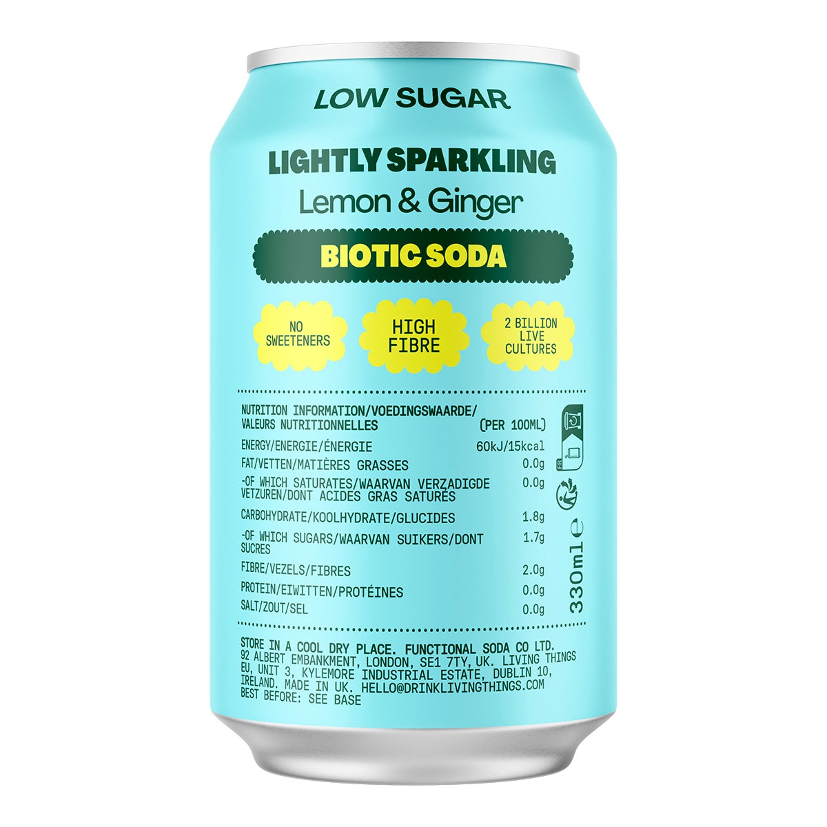 Refresco de soda Functional sabor limón y ginger Living Things 2