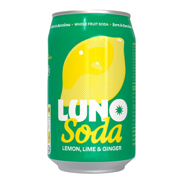 Refresco natural a base de frutas, lima, limón y jengibre Luno Soda