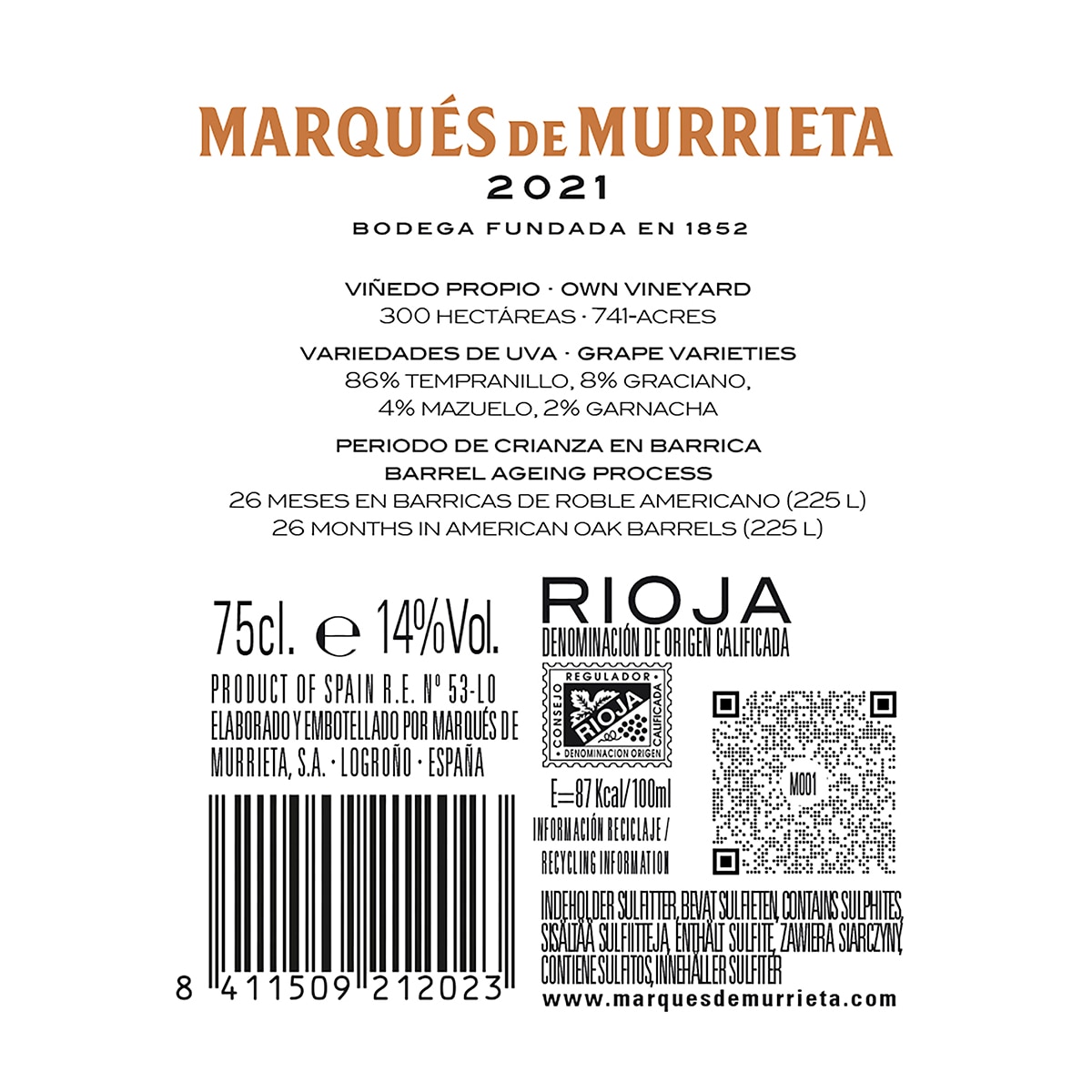 Estuche vinos tintos Marqués de Murrieta Reserva 2021 Rioja 2