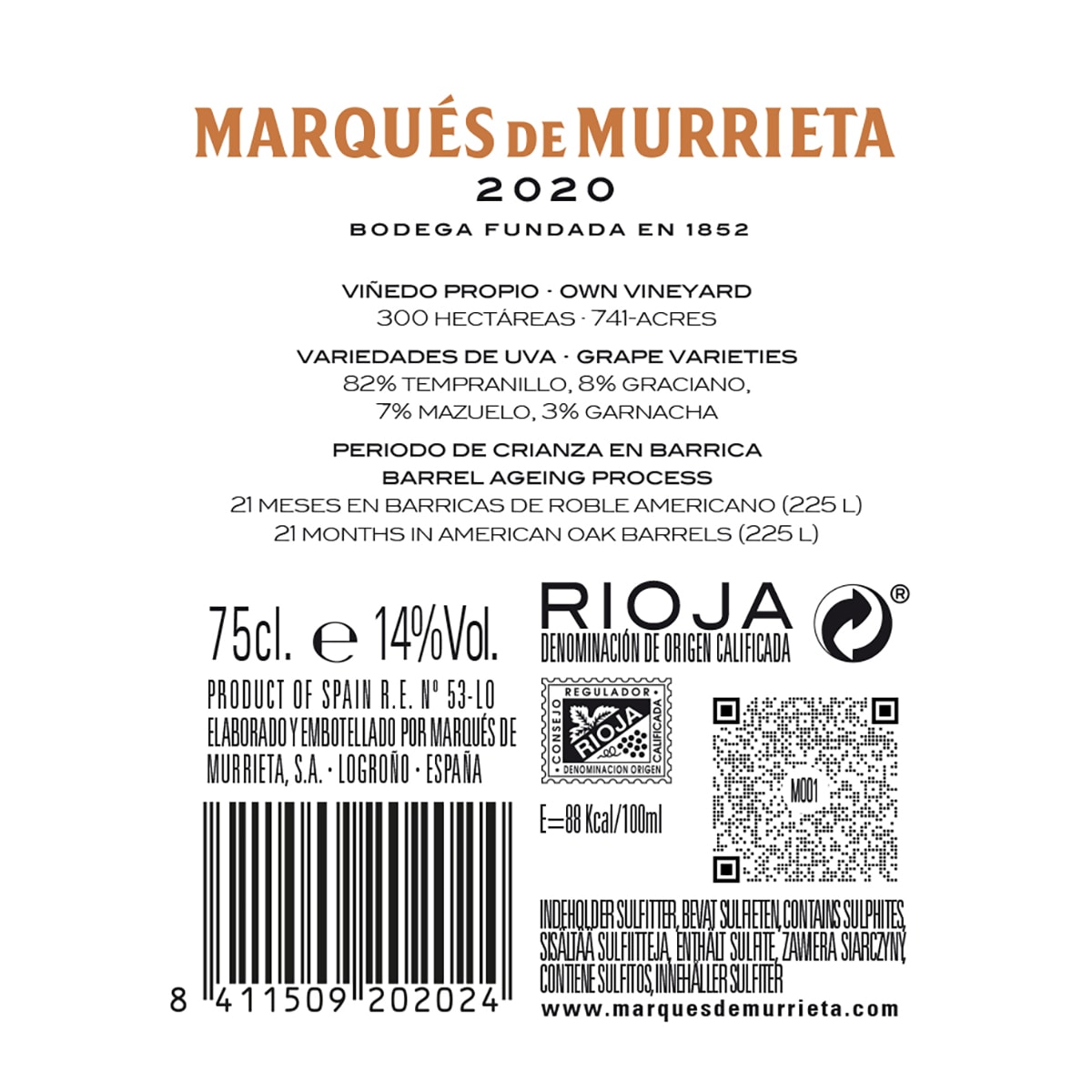 Estuche vinos tintos Marqués de Murrieta Reserva 2020 Rioja 2