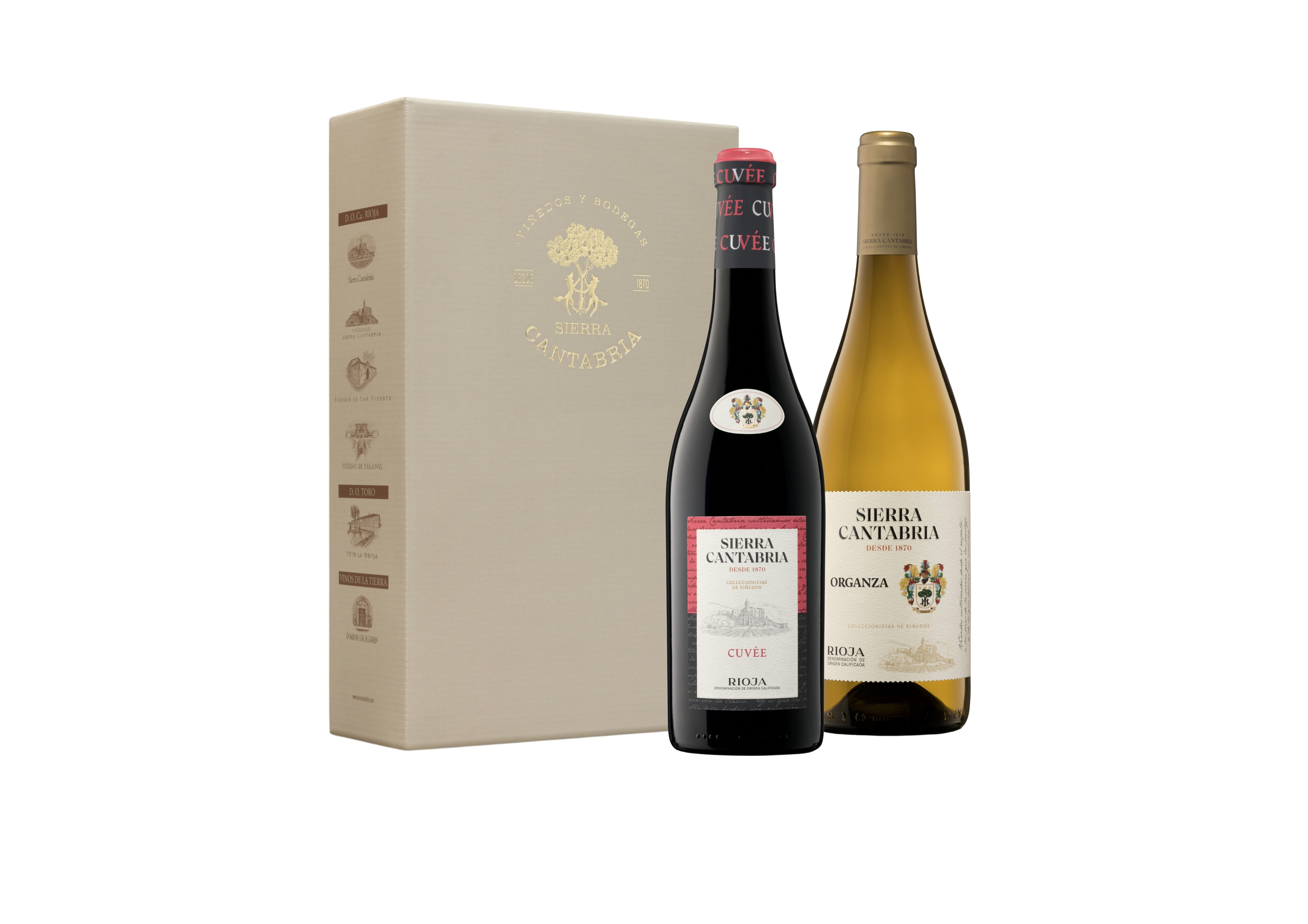 Imagen 0 de Estuche vino tinto Cuvée 2020 y blanco Organza Sierra Cantabria 2023 Rioja