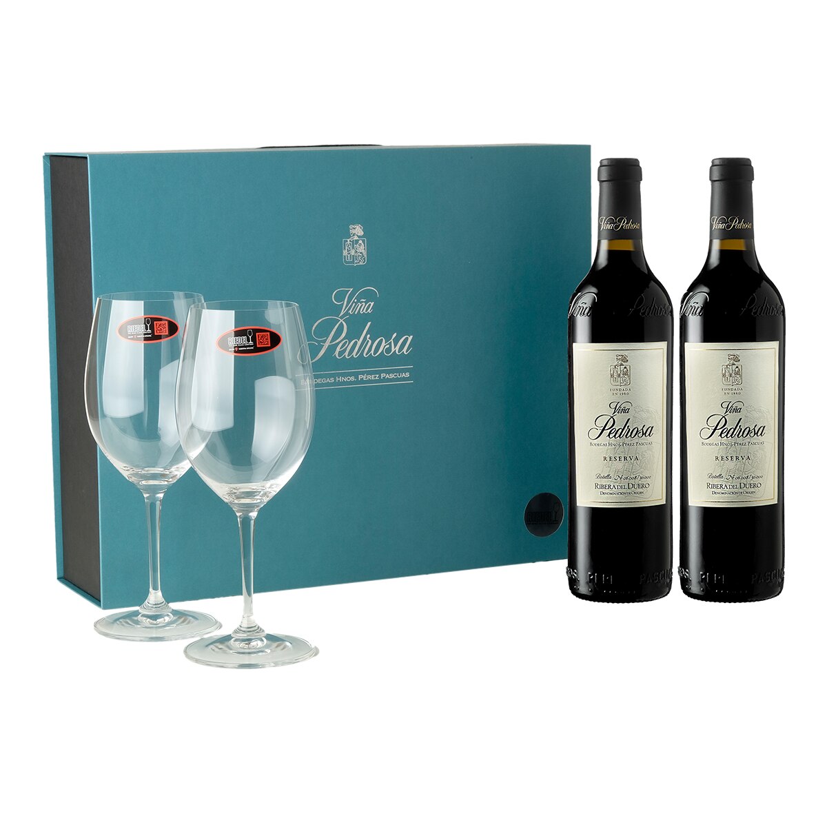 Imagen 0 de Estuche vinos tintos Viña Pedrosa Reserva tempranillo 2020 Ribera del Duero + 2 copas