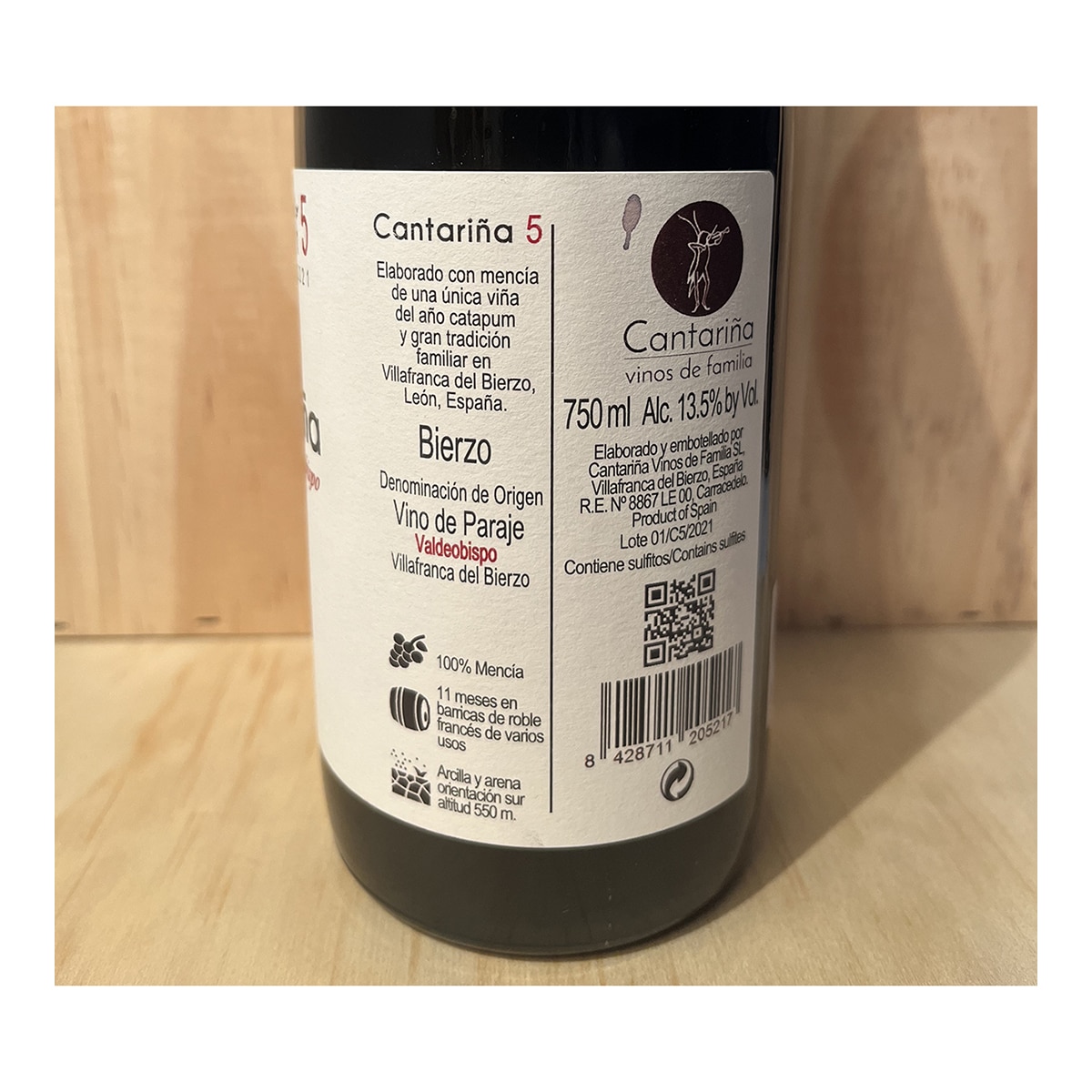 Vino tinto Cantariña 5 Valdeobispo mencía 2021 Bierzo 2
