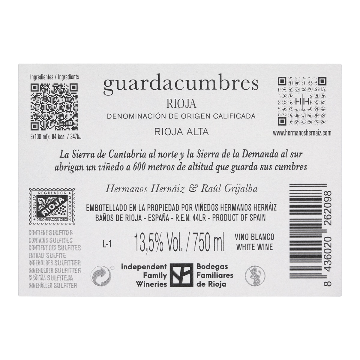 Vino blanco Guardacumbres Viura 2023 Rioja 2