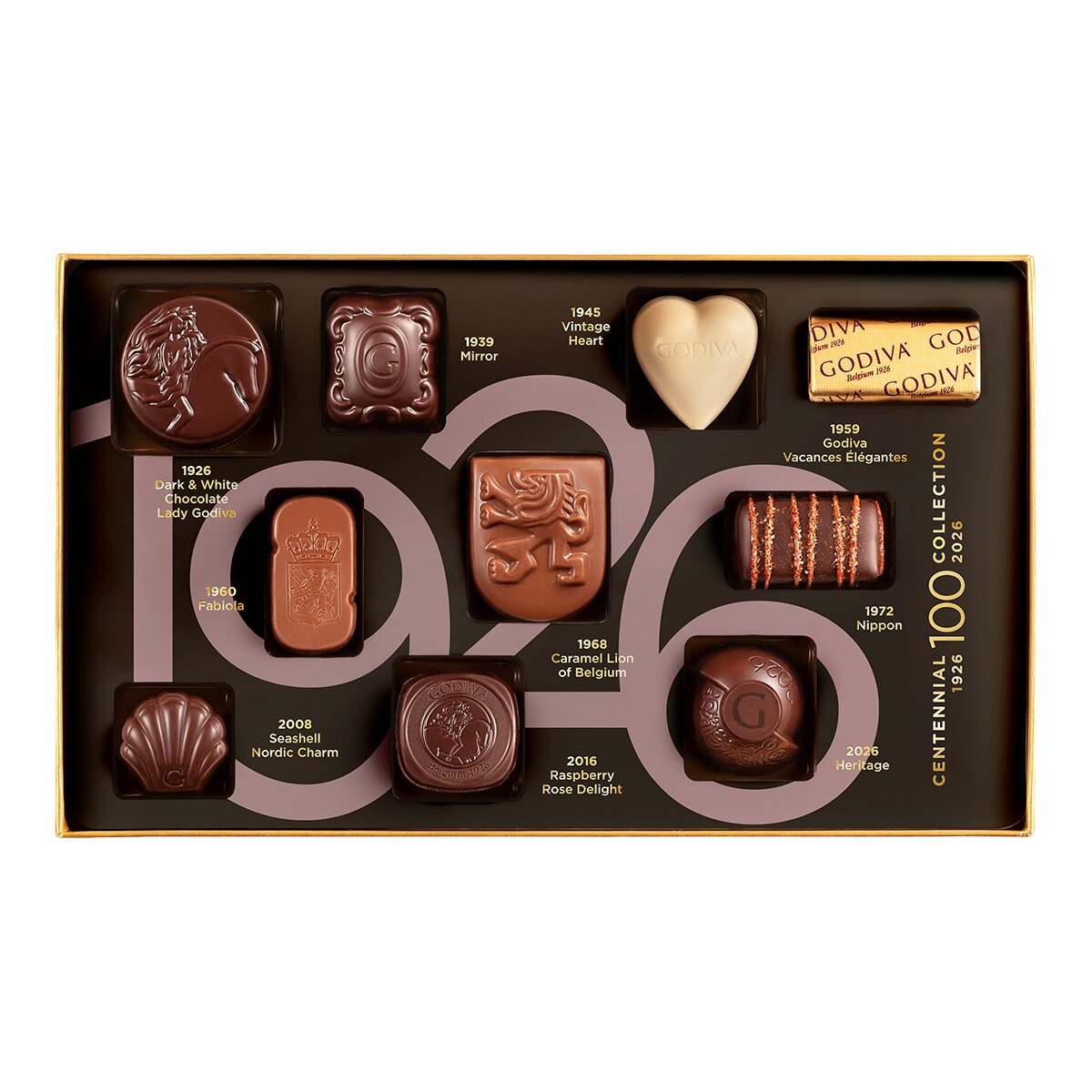 Bombones belgas colección del centenario 2026 10 piezas Godiva 2