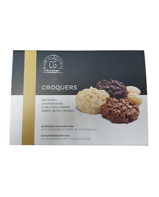 Croquers de almendra caramelizada al chocolate puro, blanco y con leche sin gluten Club del Gourmet