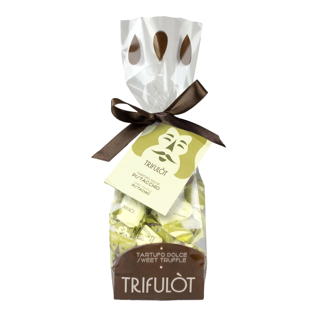 Bombones de praliné de chocolate blanco con pistachos Trifulòt Tartuflanghe 1