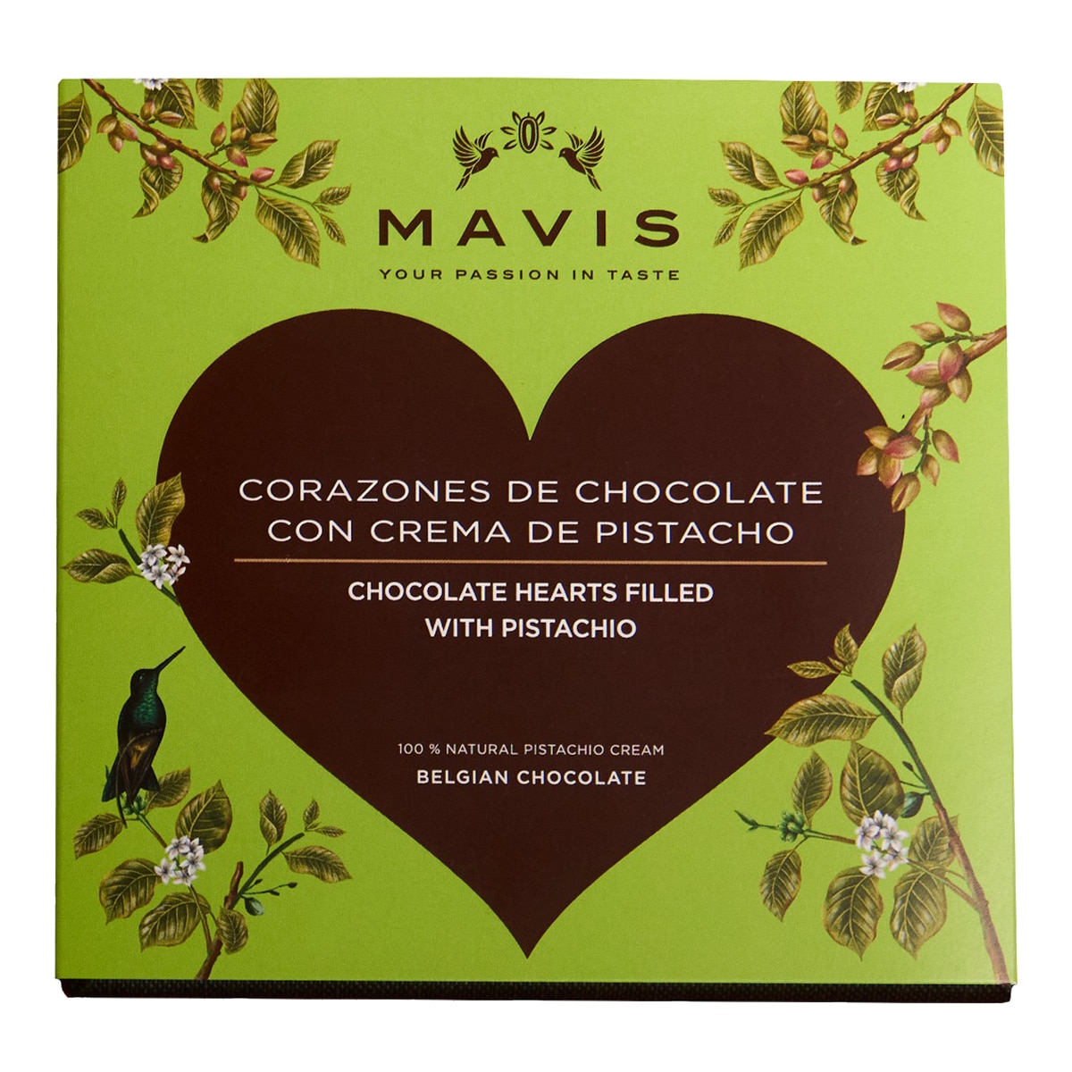 Imagen 0 de Bombones de chocolate belga rellenos de crema de pistacho Mavis 9 piezas