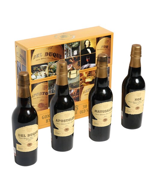 Imagen 0 de Estuche soleras exclusivas de vinos de Jerez Matusalén, Apóstoles, Duque Amontillado y Noé