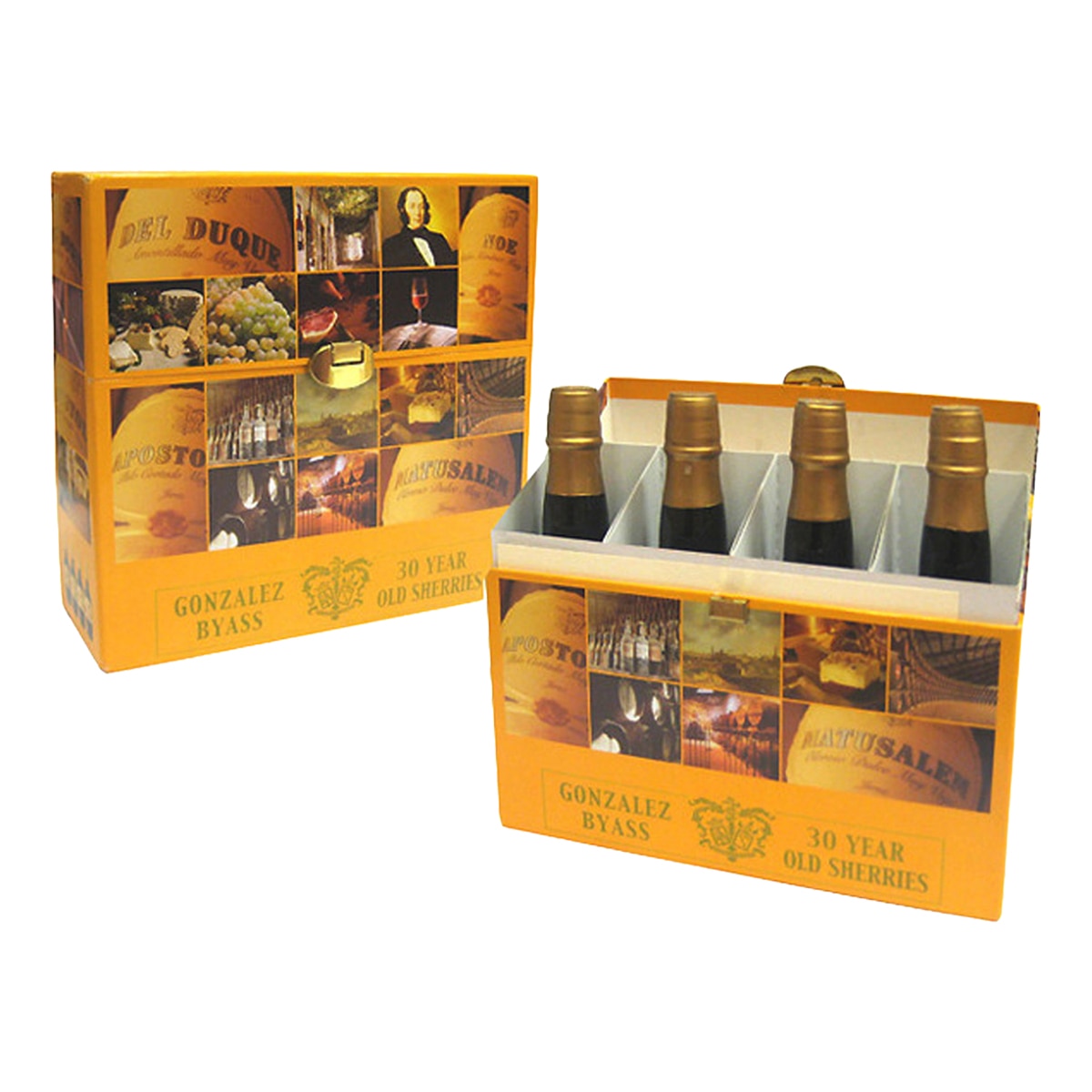 Estuche soleras exclusivas de vinos de Jerez Matusalén, Apóstoles, Duque Amontillado y Noé 2