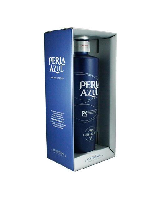 Estuche licor con Pedro Ximénez Perla Azul 2