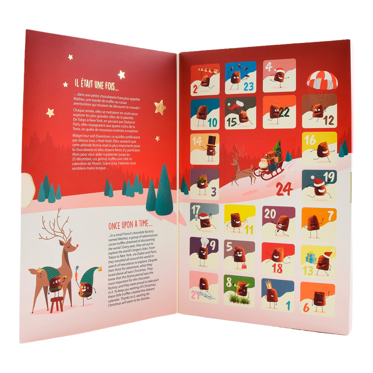 Calendario de adviento de trufas de chocolate con cacao en polvo Mathez 1